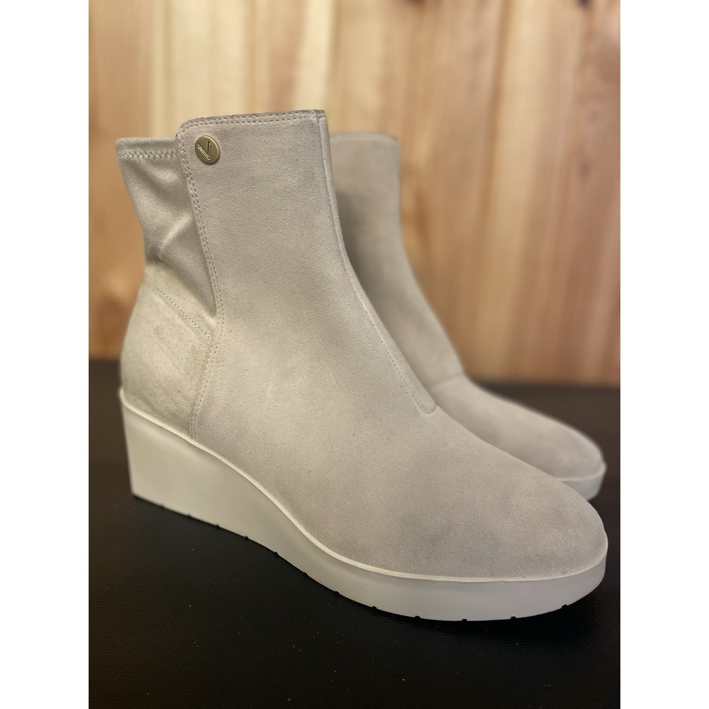 Vionic Skylar Boots Womens Size 10 W Camel Leather Suede Wedge Comfort Side Zip